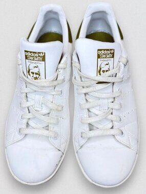 White Green Leather Sneakers Lace Up Casual Classic Shoes US 4.5